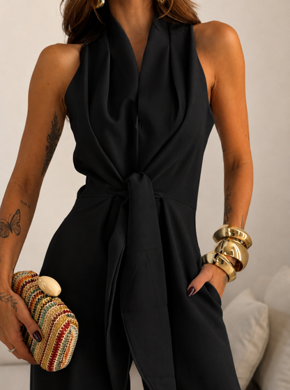 María Saturnina™ | Mono Halter con lazo frontal y corte wide-leg palazzo