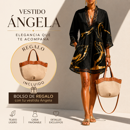 Elba™ | Vestido mármol dorado con encaje crochet
