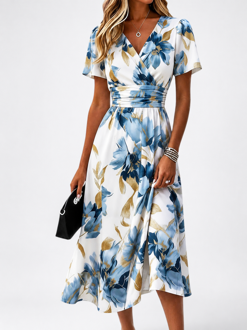 Estela™ | Vestido cruzado midi con estampado floral