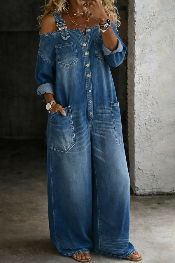 Ainhoa™ | Mono de denim con hombros descubiertos