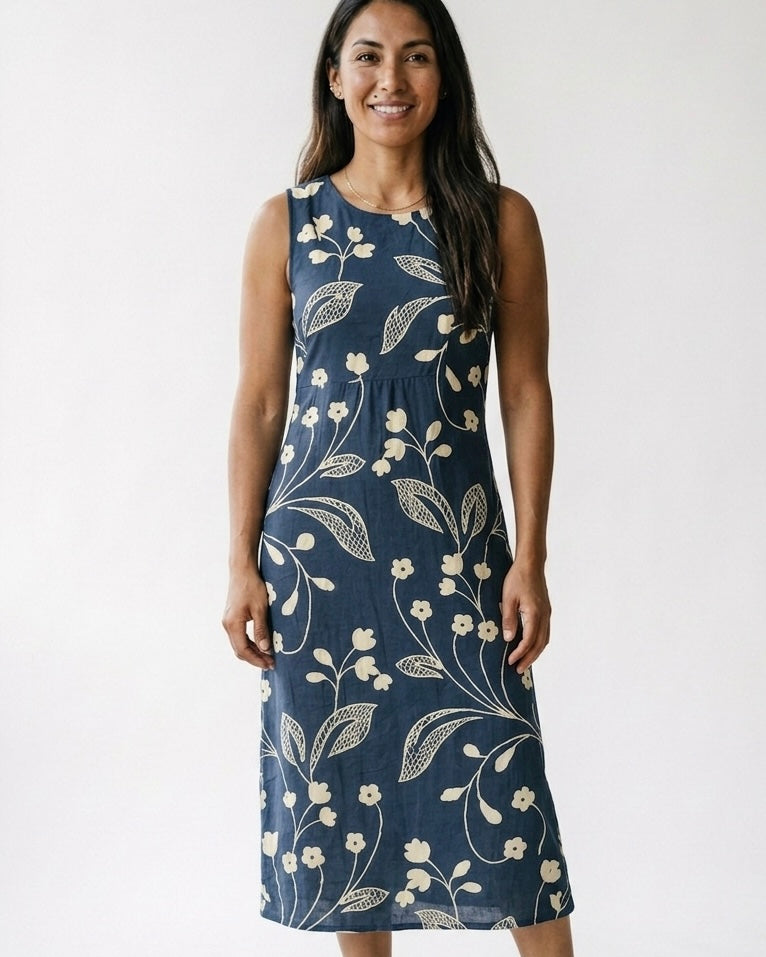 Margot™ | Vestido midi sin mangas con flores vintage