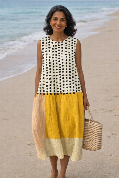 Diane™ | Vestido midi colorblock topos