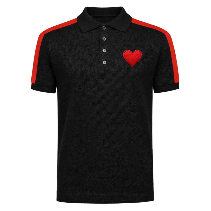 Geoffroy™ | Polo de punto retro negro con rayas para hombre con corazón bordado