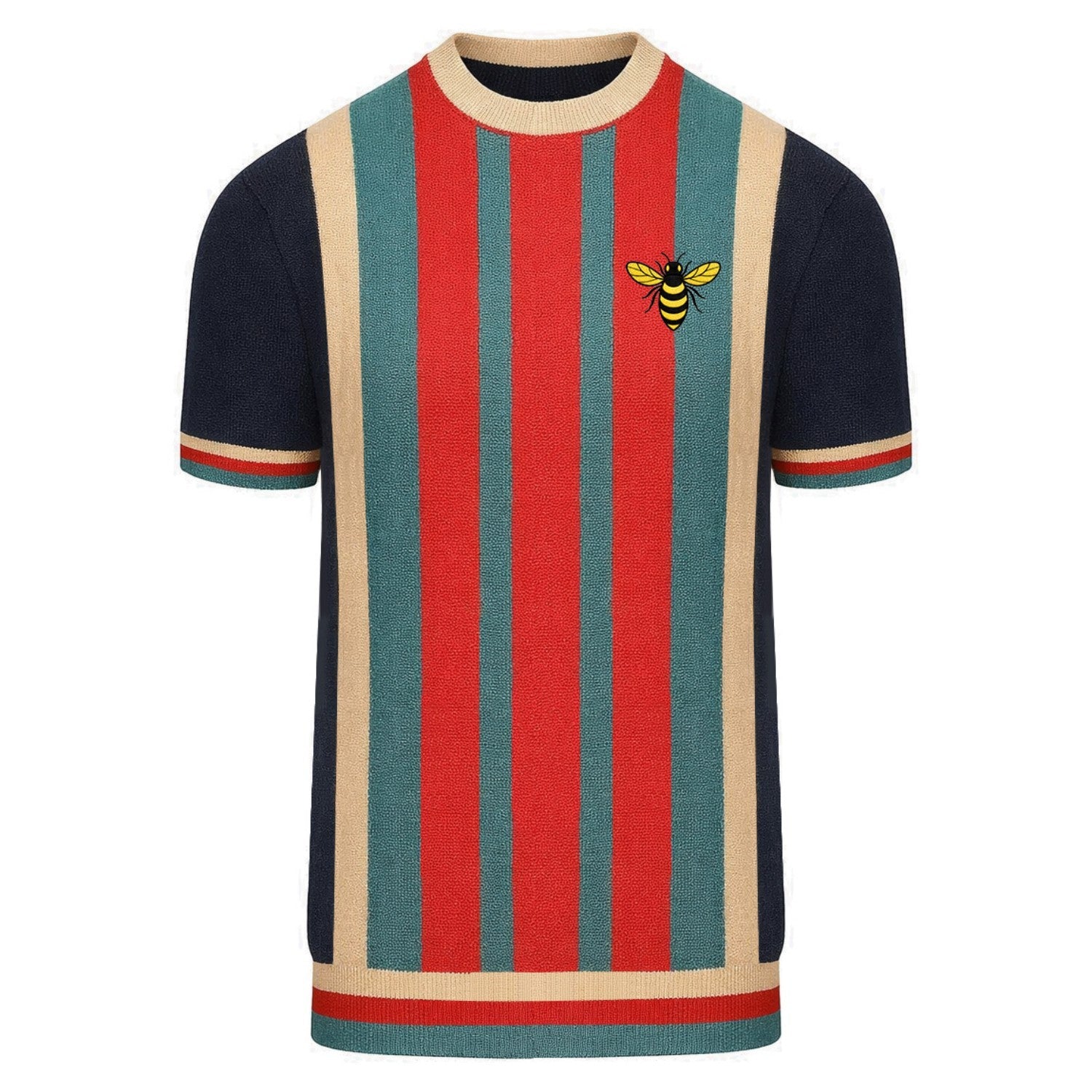 Jean | Louis™ | Polo tricoté vintage rayé multicolore para hombre con broderie d'abeille