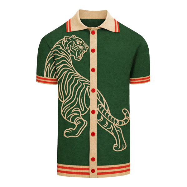 Christophe™ | Cardigan de Punto jacquard Tigre de Luxe Retro Verde para hombre