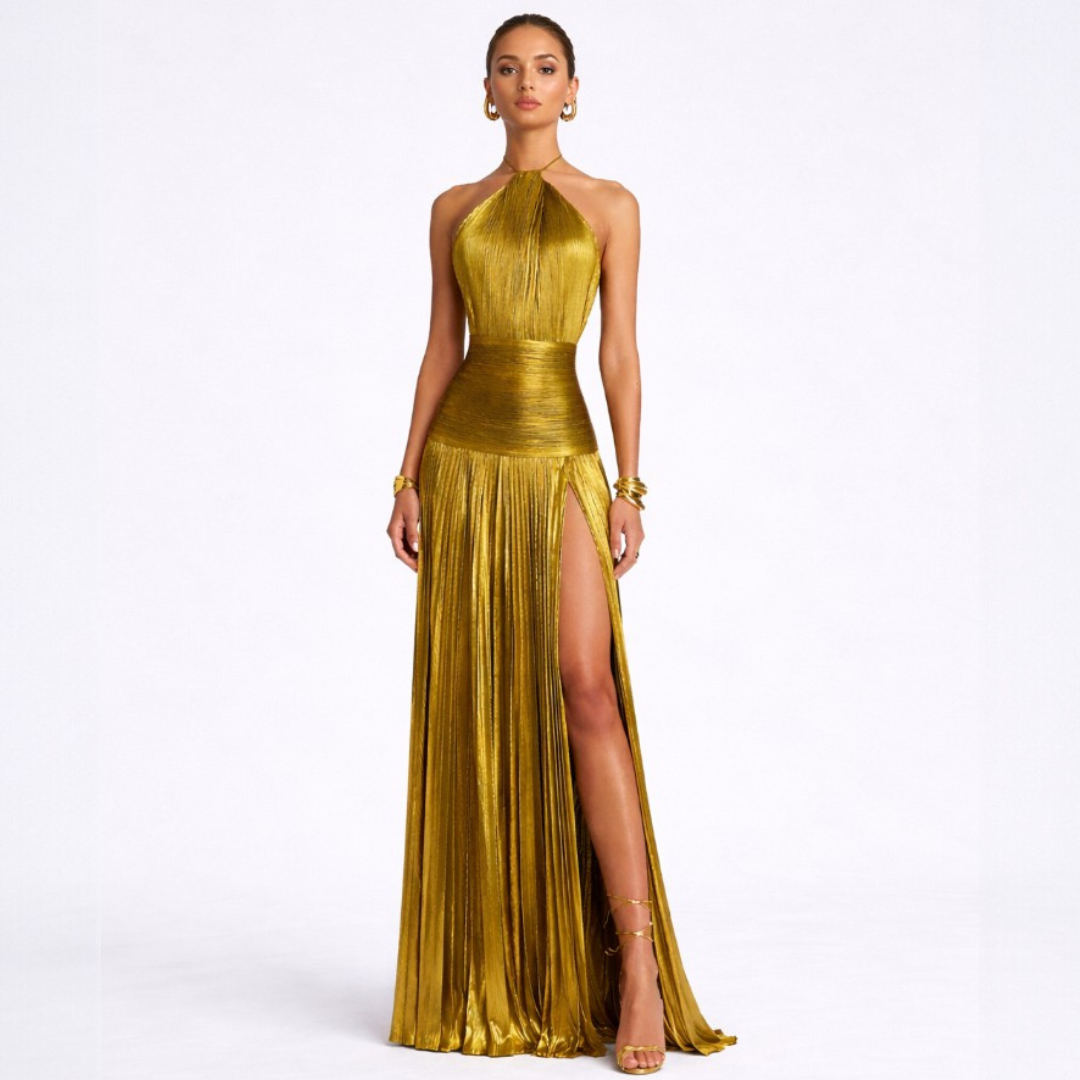 Menta™ | Vestido Maxi Brillante en Dorado