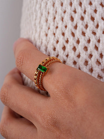 María Pureza™ | Anillo Espiral Verde Elegante