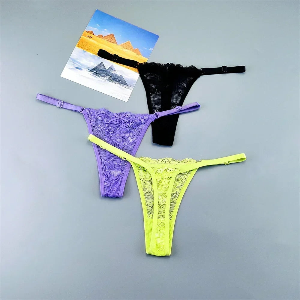 Adèle™ | Pack 3 tangas de encaje transparente