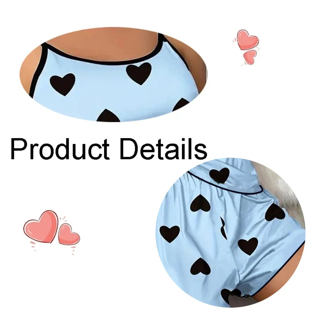 Lucie™ | Pijama corto de seda helada con corazón