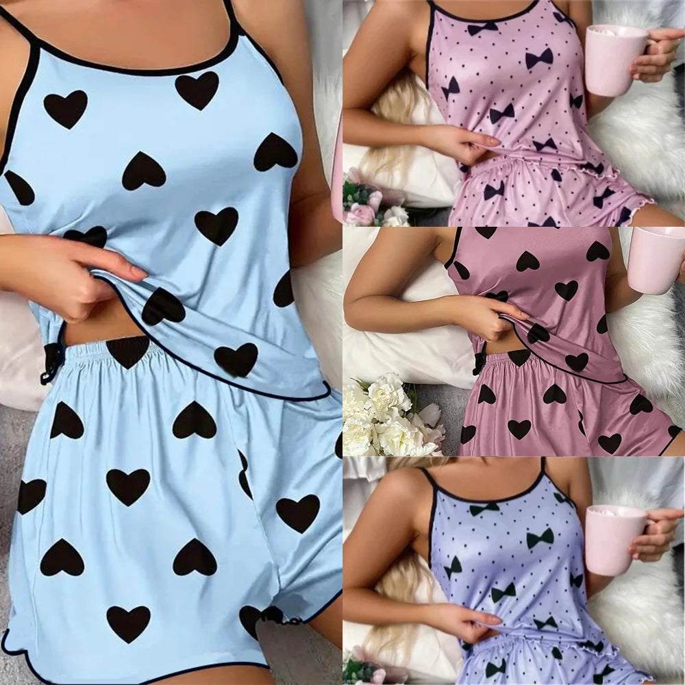 Lucie™ | Pijama corto de seda helada con corazón
