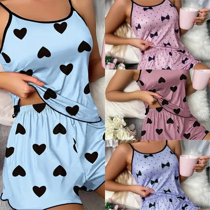 Lucie™ | Pijama corto de seda helada con corazón