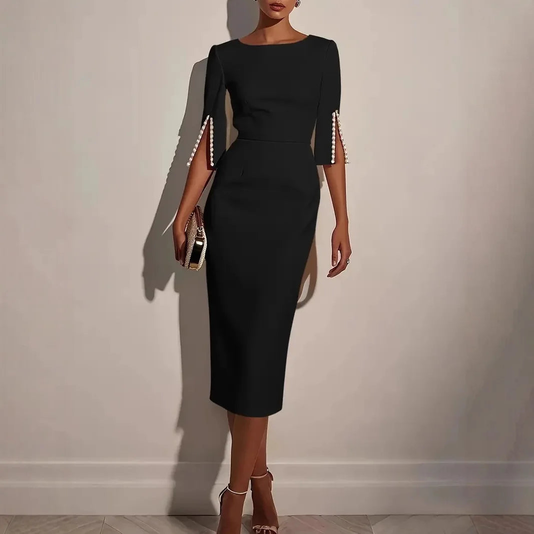 Anisia™ | VESTIDO ELEGANTE CON MANGAS ABIERTAS EMBELLECIDAS CON PERLAS