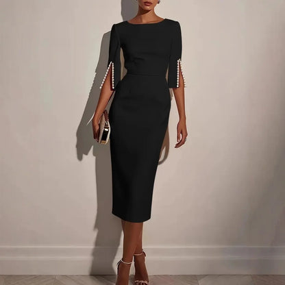 Anisia™ | VESTIDO ELEGANTE CON MANGAS ABIERTAS EMBELLECIDAS CON PERLAS
