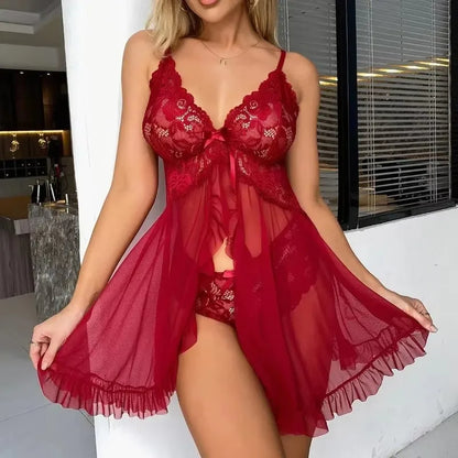 Coralie™ | Conjunto de encaje con camisón corto