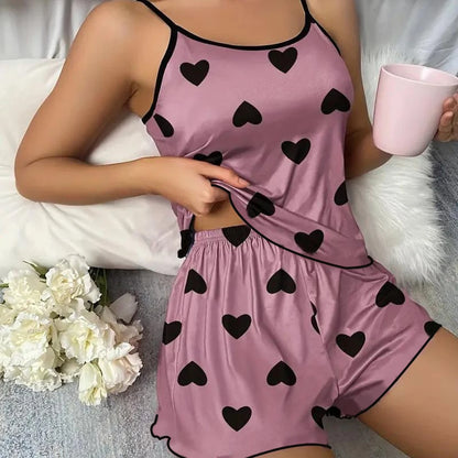 Lucie™ | Pijama corto de seda helada con corazón