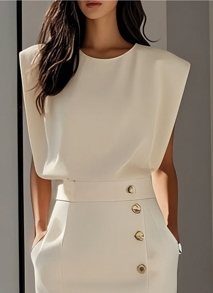 Bella™ | Vestido Midi Ajustado con Detalles en Botones Dorados