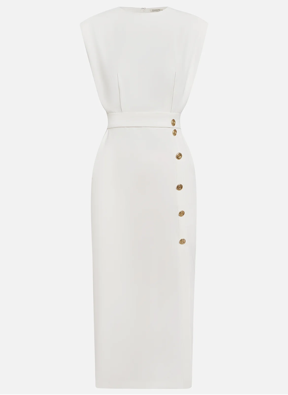 Bella™ | Vestido Midi Ajustado con Detalles en Botones Dorados