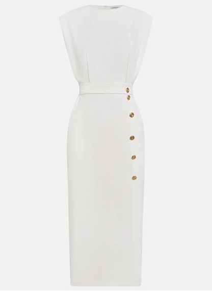 Bella™ | Vestido Midi Ajustado con Detalles en Botones Dorados