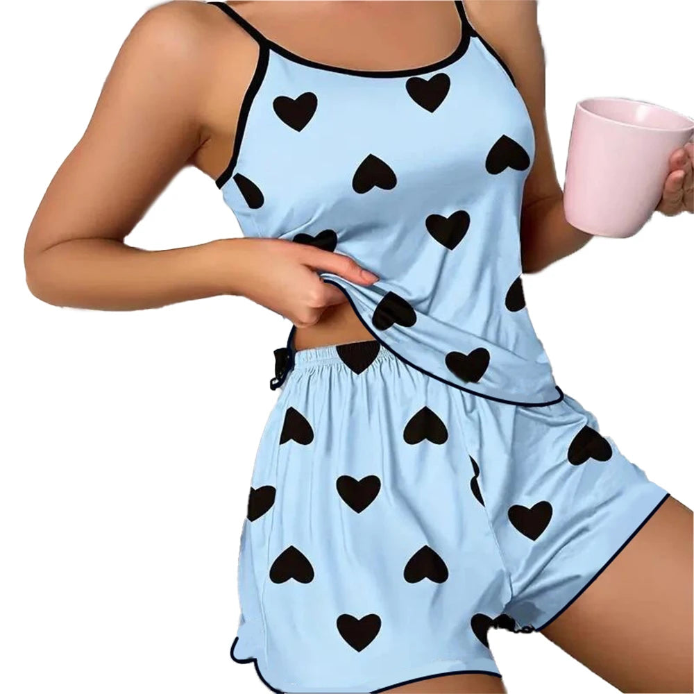Lucie™ | Pijama corto de seda helada con corazón