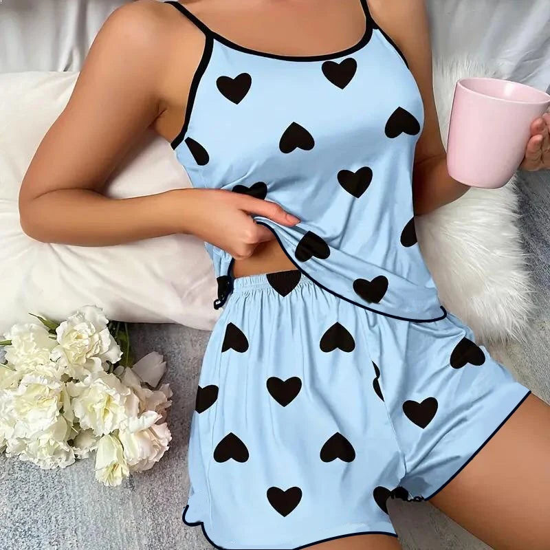 Lucie™ | Pijama corto de seda helada con corazón