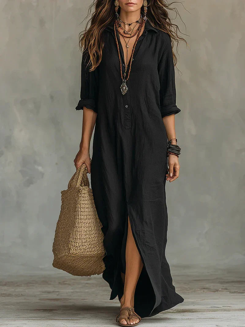 María Uxue™ | Vestido maxi con silueta favorecedora versátil para el día a día