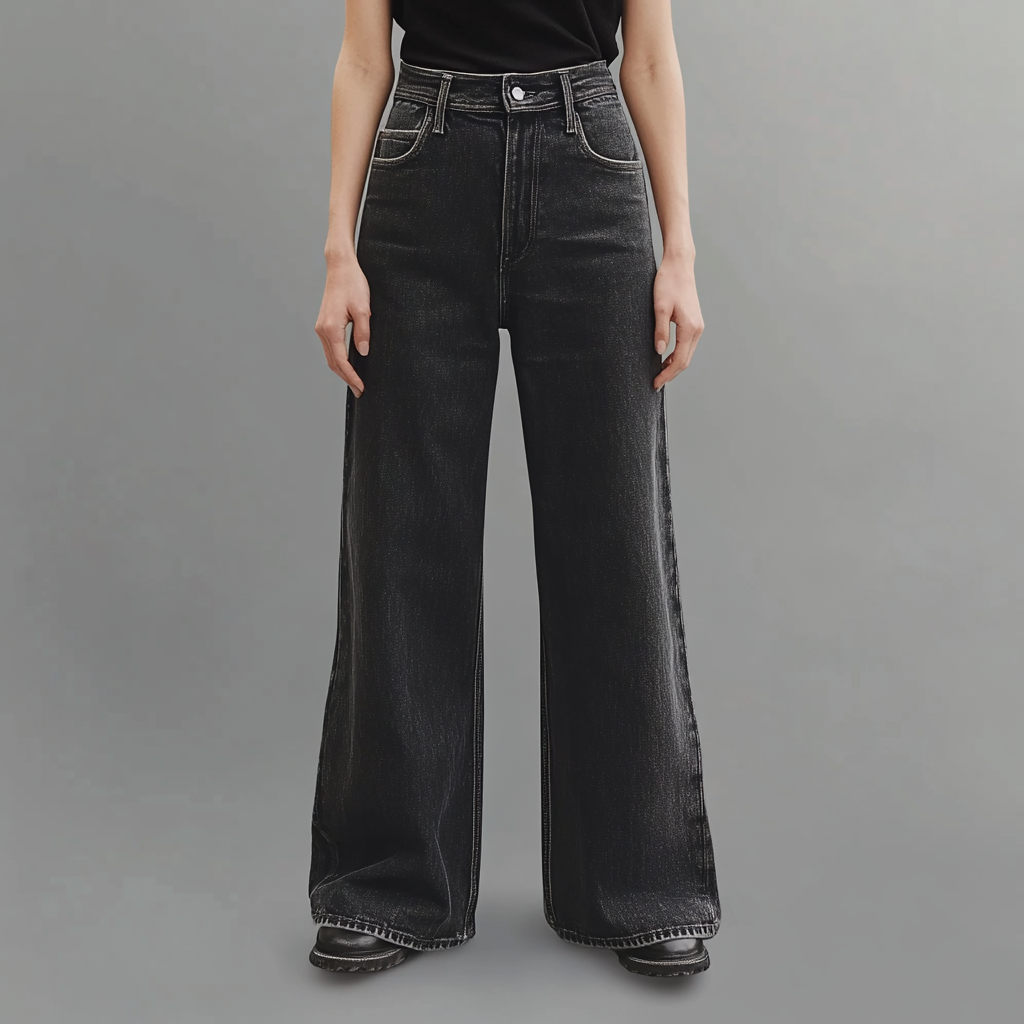 Isaline™ | Vaquero negro pernera ancha