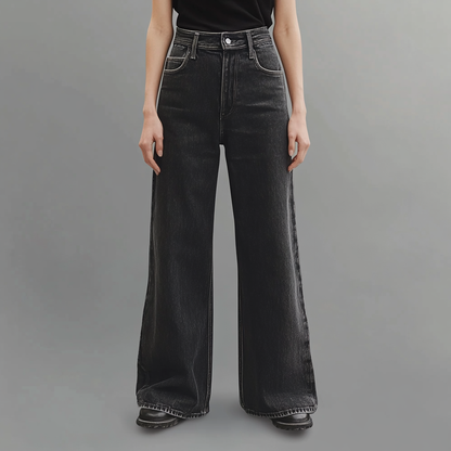 Isaline™ | Vaquero negro pernera ancha