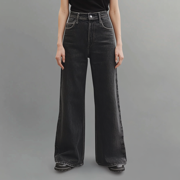 Isaline™ | Vaquero negro de pernera ancha