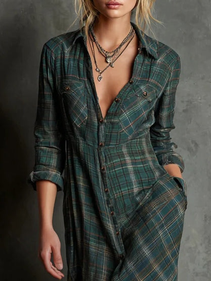 Zafrina™ | Vestido bohemio moderno cuadros