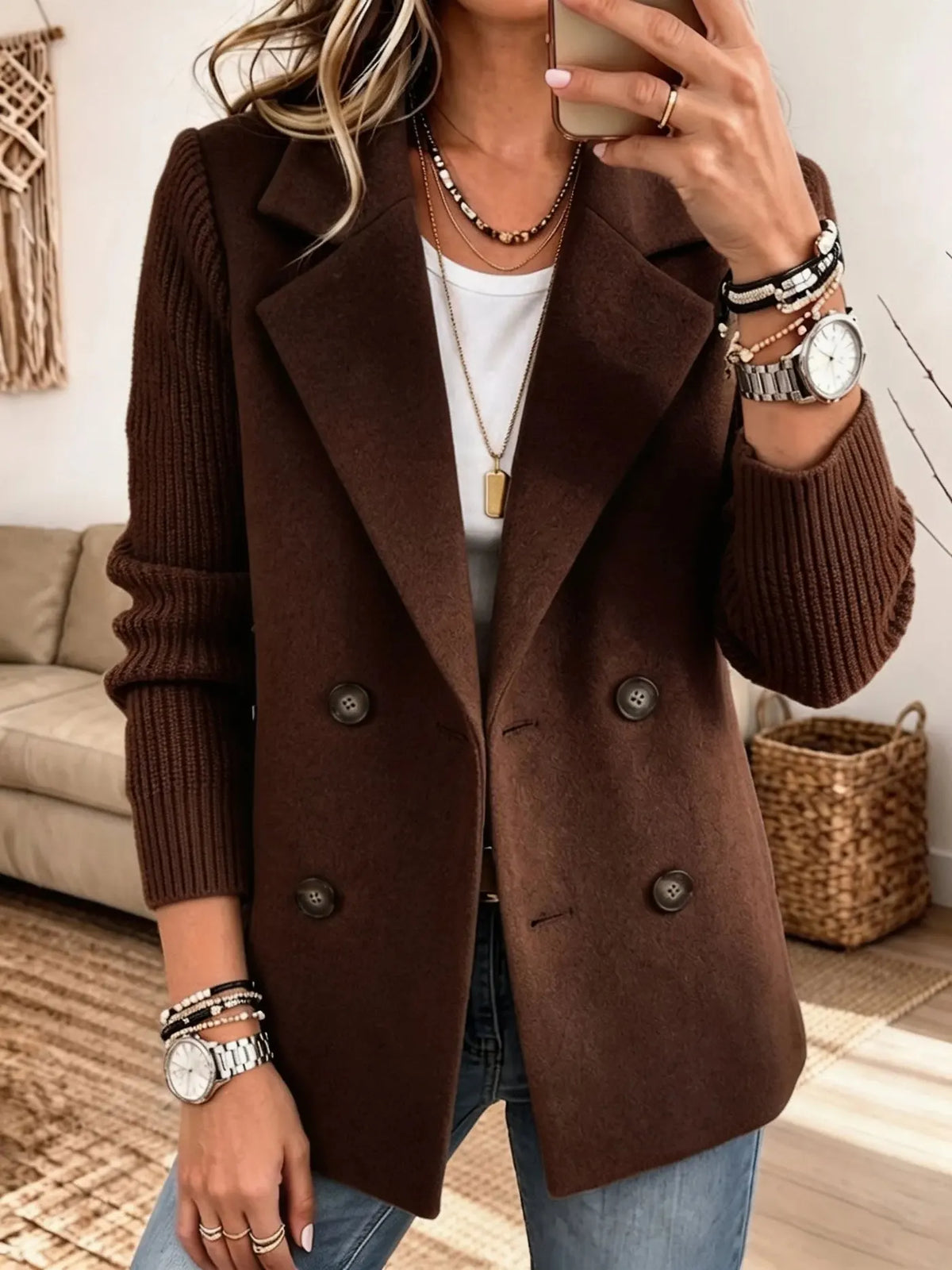 Begoña™ | Blazer Croisé à Manches en Maille