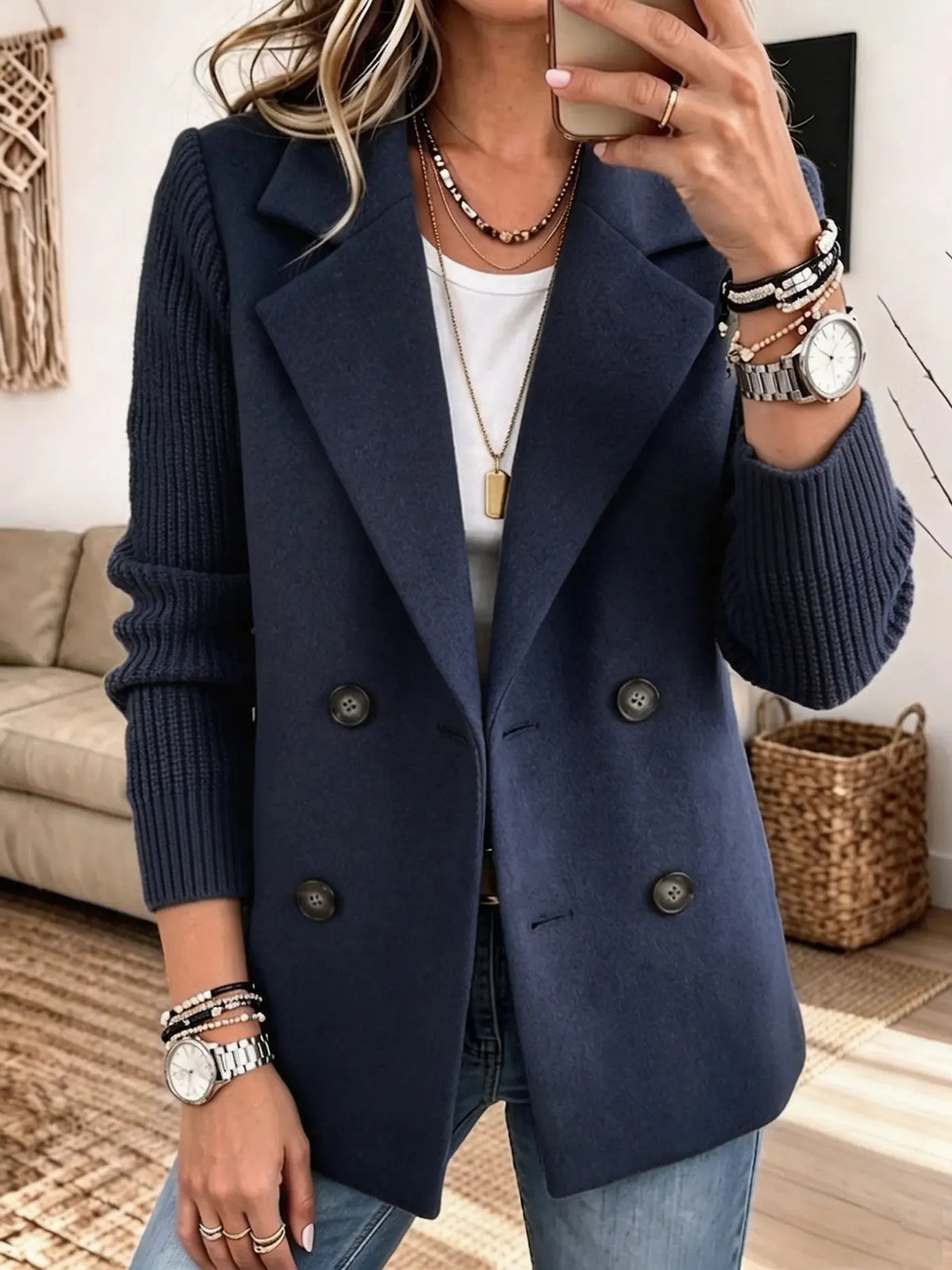 Begoña™ | Blazer Croisé à Manches en Maille