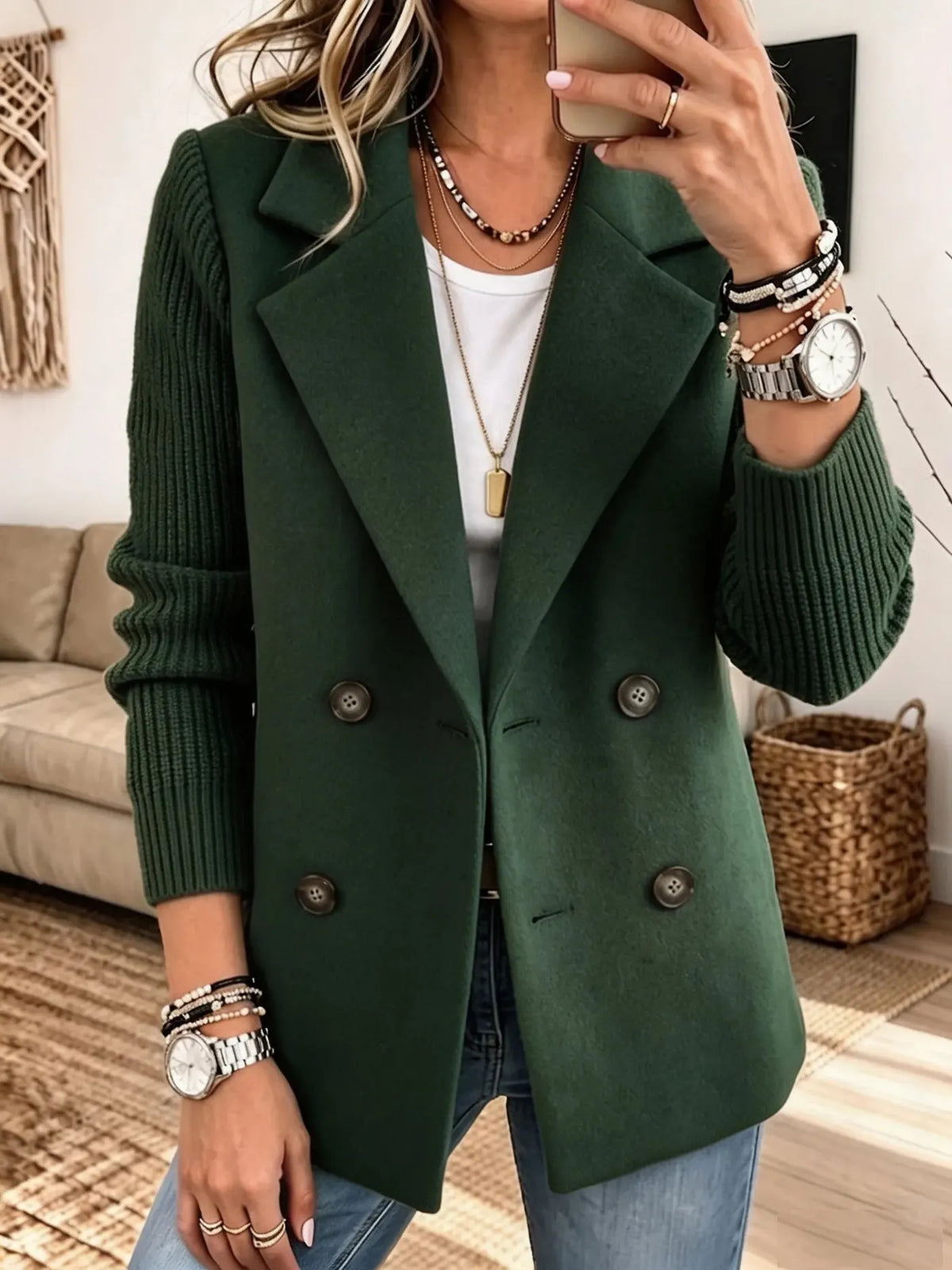 Begoña™ | Blazer Croisé à Manches en Maille