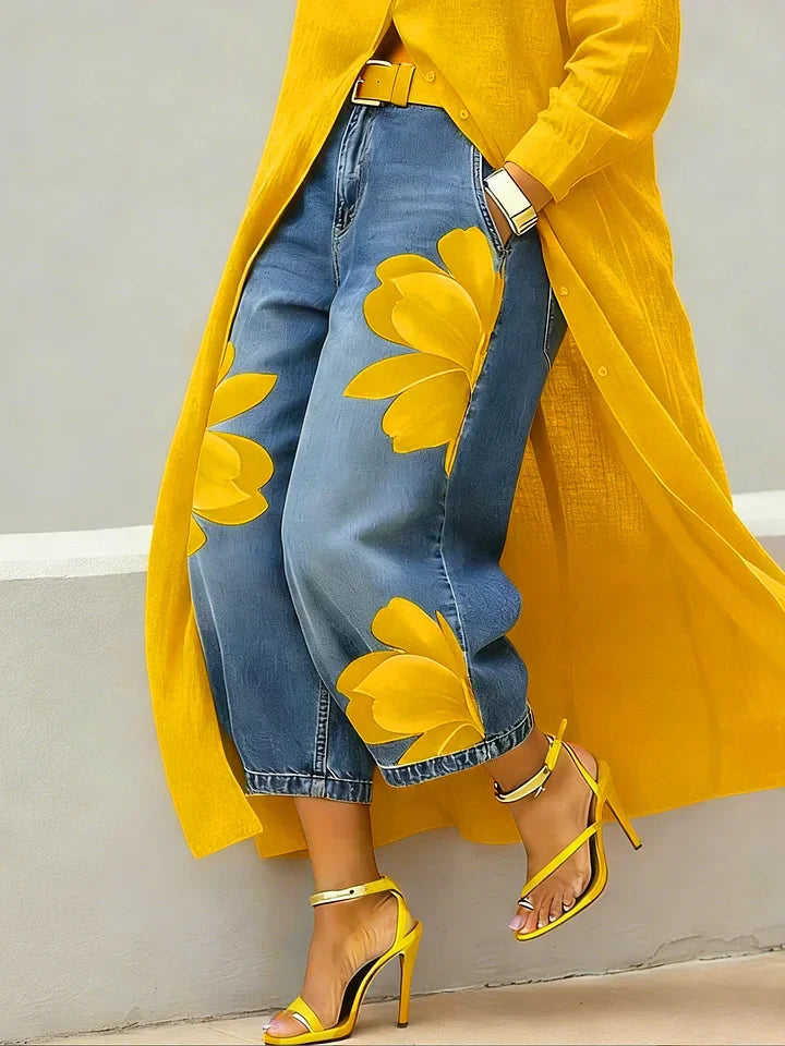 María Teodora™ | Conjunto de camisa larga y vaqueros estampados