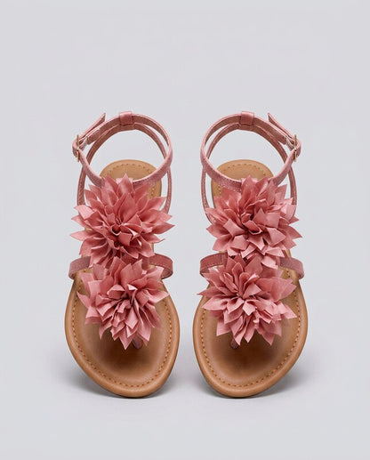 Camille™ | Sandalias tongs satén rosa flor