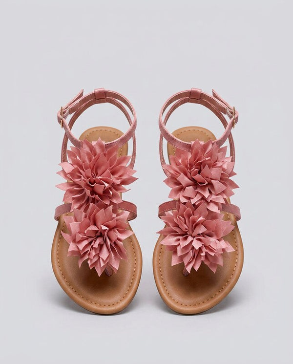 Camille™ | Sandalias tipo tongs en satén rosa con flor