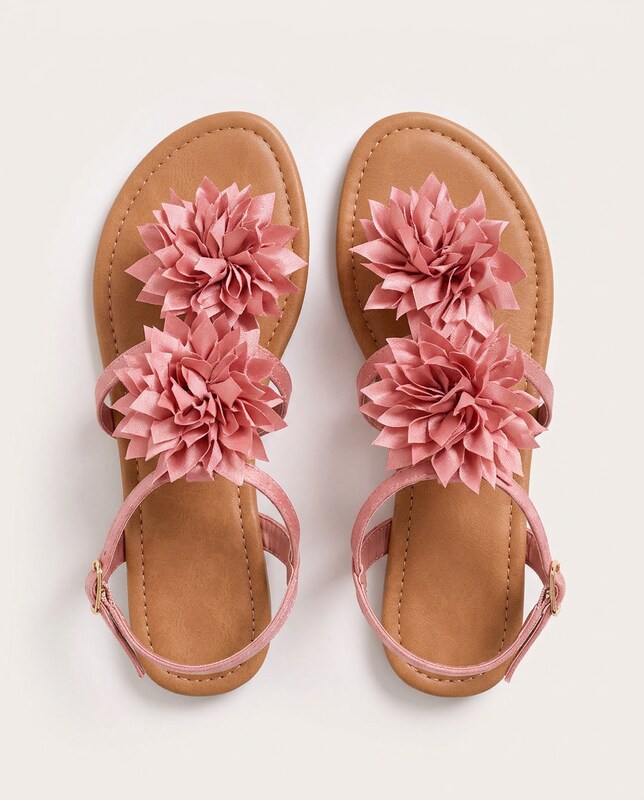 Camille™ | Sandalias tongs satén rosa flor