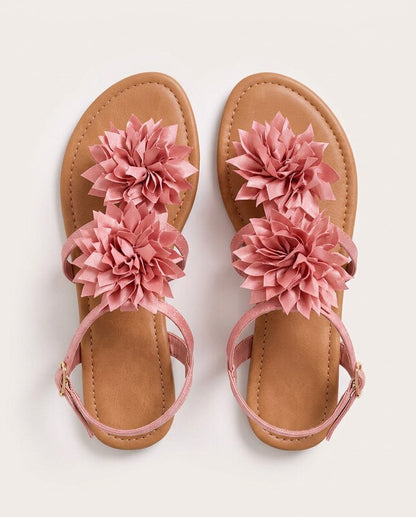Camille™ | Sandalias tongs satén rosa flor