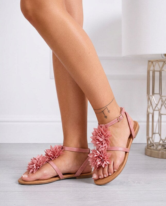 Camille™ | Sandalias tongs satén rosa flor