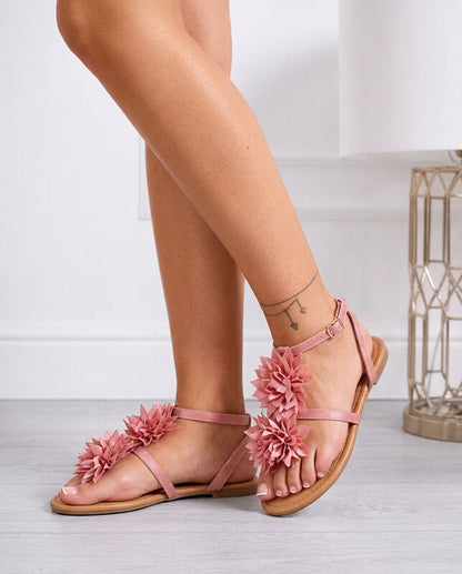 Camille™ | Sandalias tongs satén rosa flor