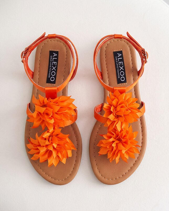 Cécile™ | Sandalias tongs satén naranja flor