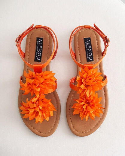 Cécile™ | Sandalias tongs satén naranja flor