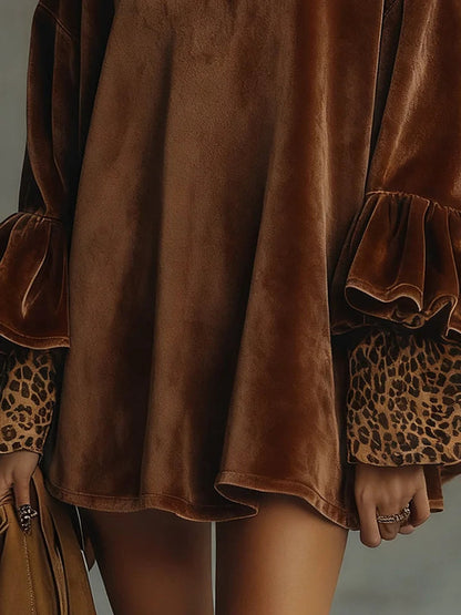 Amelie™ | Vestido de Campana de Terciopelo con Mangas de Leopardo