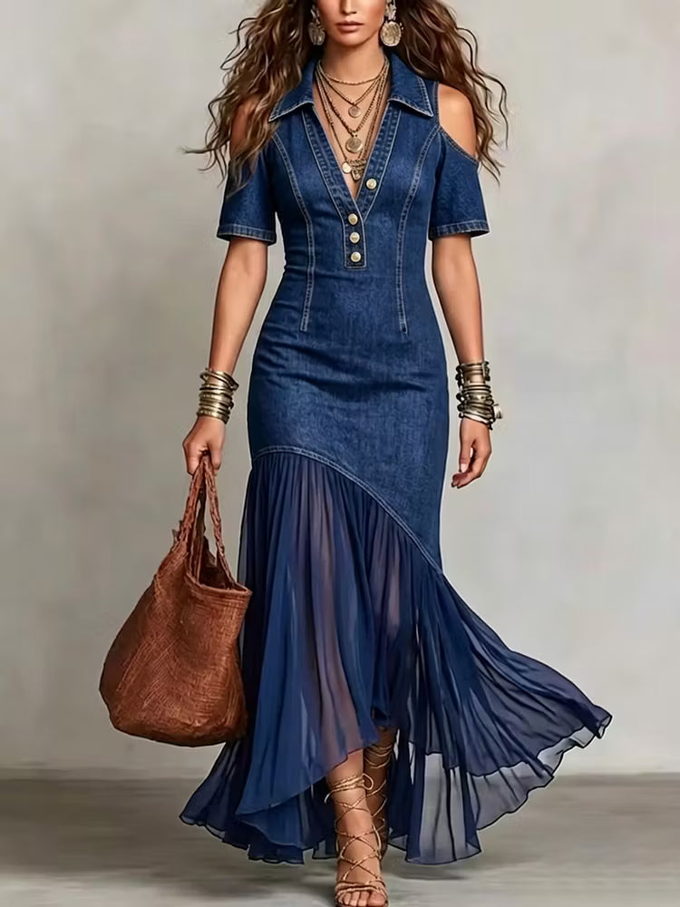 Ximena™ | Vestido de mezclilla manga corta