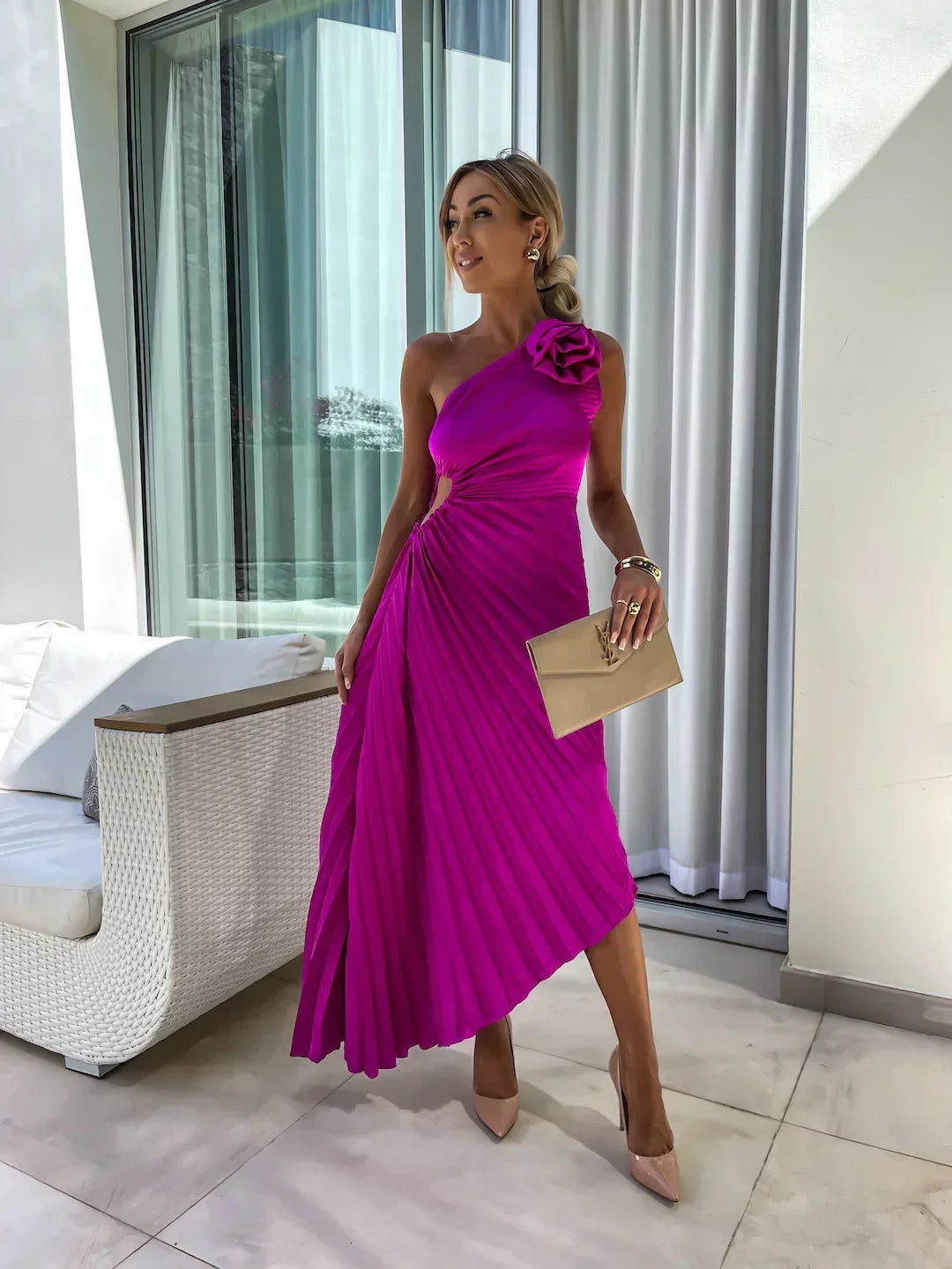Rebeca™ | Elegante Vestido Maxi Floral de Un Solo Hombro