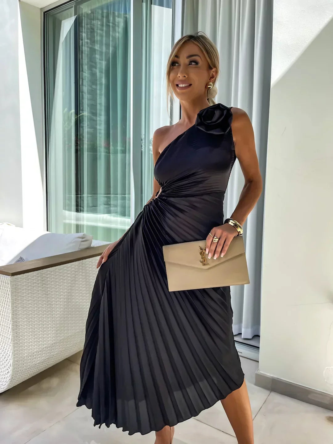 Rebeca™ | Elegante Vestido Maxi Floral de Un Solo Hombro