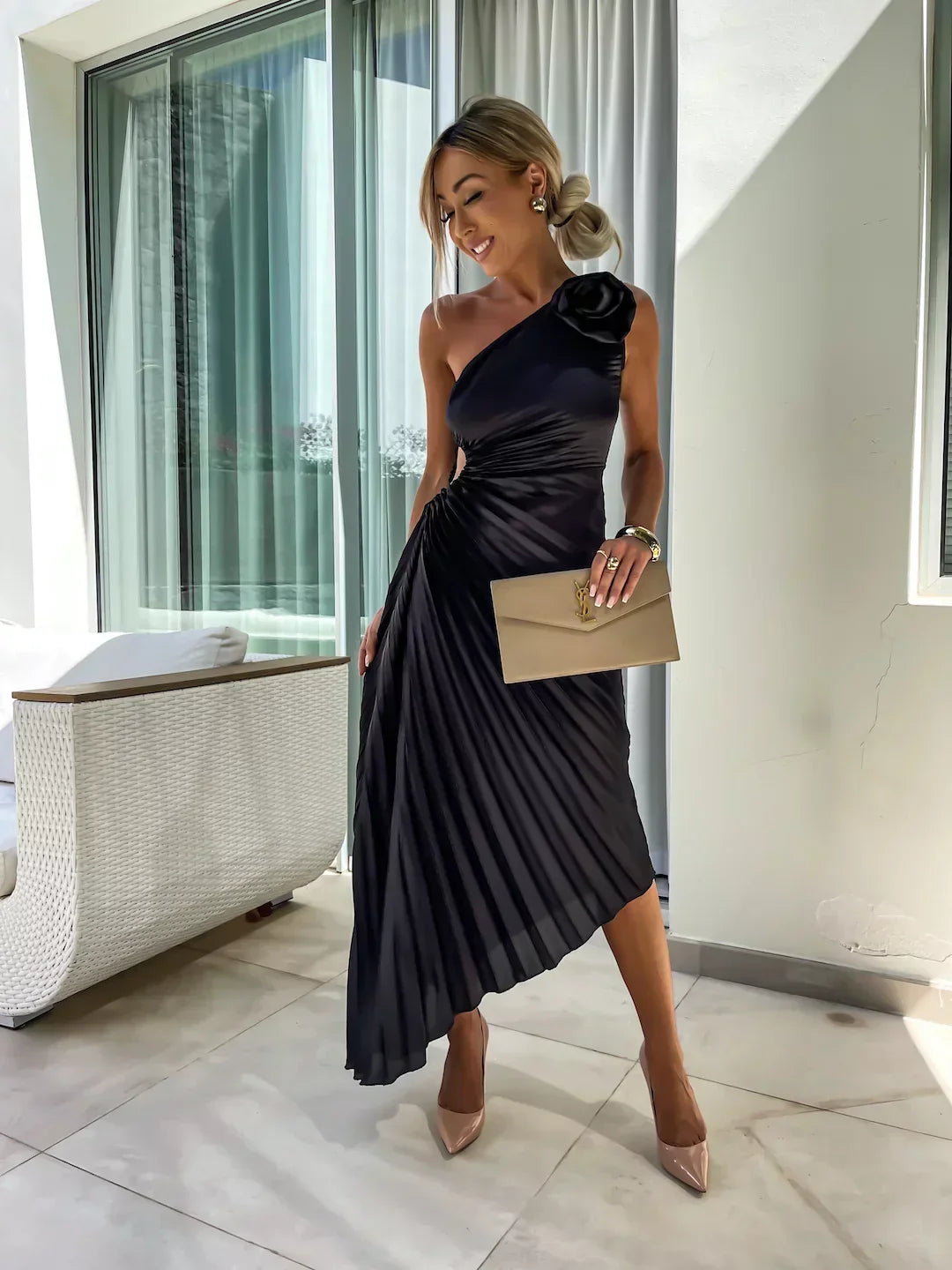 Rebeca™ | Elegante Vestido Maxi Floral de Un Solo Hombro