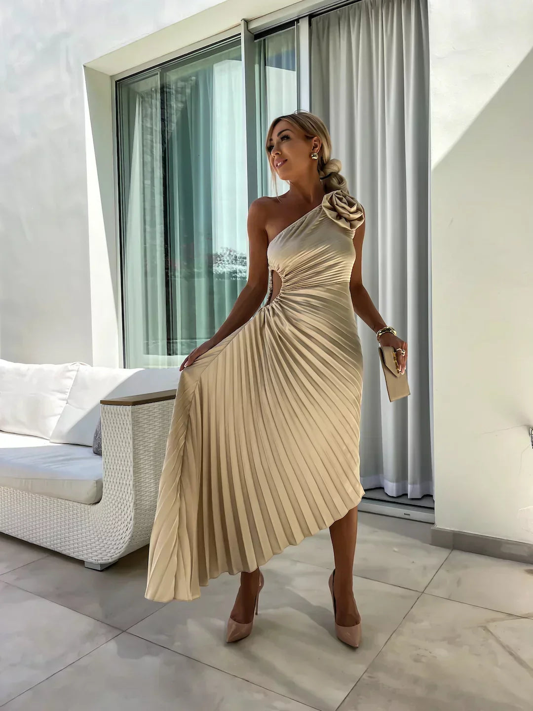 Rebeca™ | Elegante Vestido Maxi Floral de Un Solo Hombro