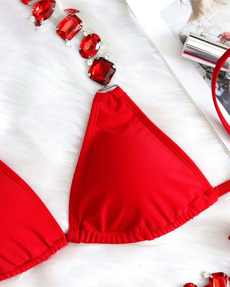Élise™ | sexy solid color diamond chain embellished playa bikini