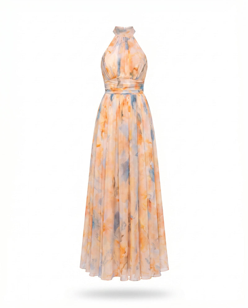 Ximena™ | Vestido largo halter estampado