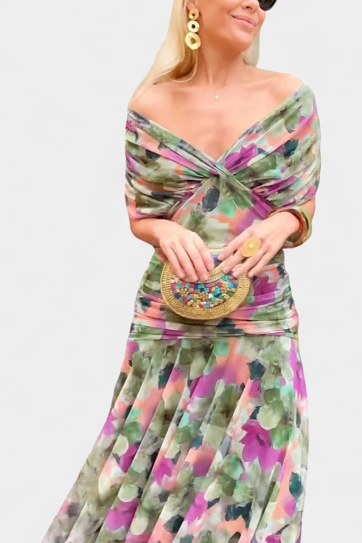 Fanny™ | Vestido Largo con Estampado Floral y Cuello en V